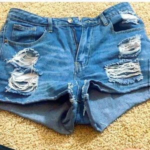 High waisted ripped jean shorts